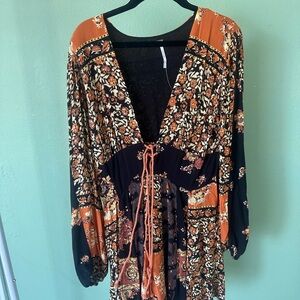 Free People Black and Rust Floral Mini Dress